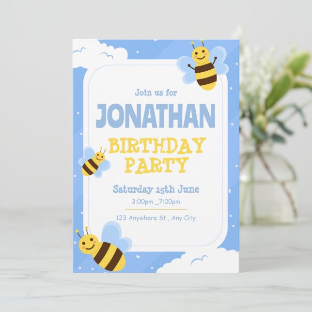 Invitation Bumble Bee Anniversaire Invitation, Bee 1er Annive (Debout devant)