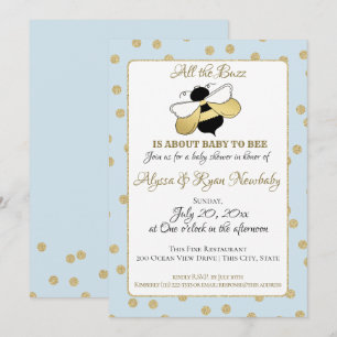 Invitation Bumble Bee Buzz Baby shower Bleu