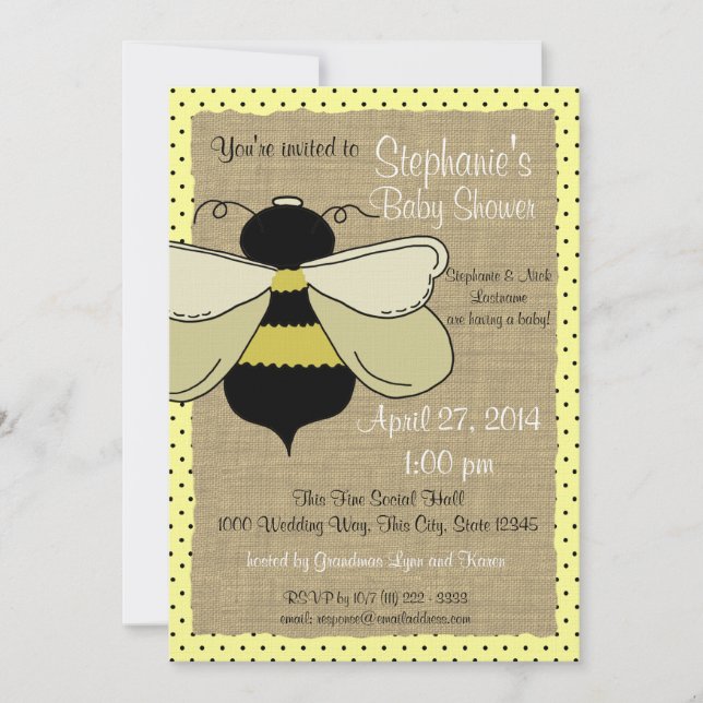 Invitation Bumble Bee et Burlap Fête des mariées (Devant)