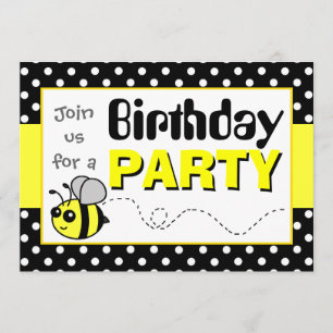 Invitation Bumble Bee Jaune et Noir Anniversaire