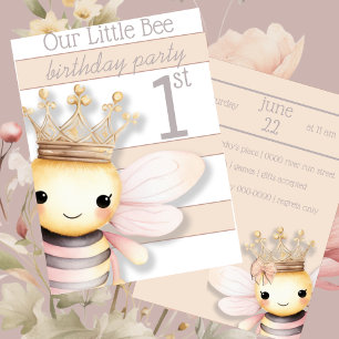 Invitation Bumble Bee mignonne avec couronne   Rose pâle   Iv
