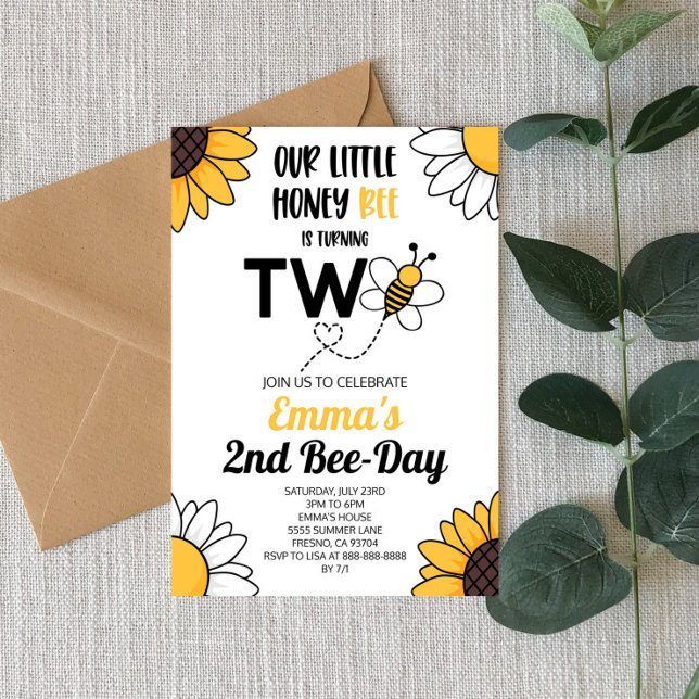 Invitation Bumble Bee Sunflowers Deuxième fête d'anniversaire (Créateur téléchargé)