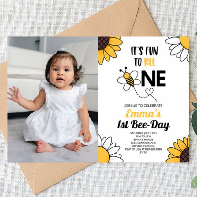 Invitation Bumble Bee Sunflowers Premier anniversaire fête (Créateur téléchargé)