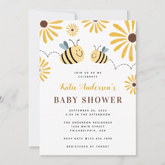 Invitation Bumblebee chic et Baby shower de tournesol (Devant)