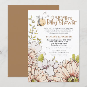 Invitation Bumblebee Florals Gold Drive Thru Baby shower