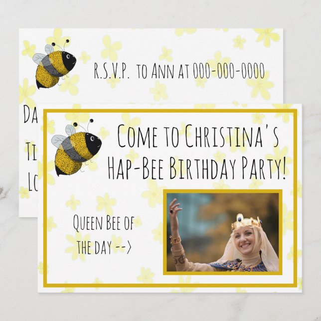 Invitation Bumblebee mignonne Jaune et Noir | Anniversaire de (Devant / Derrière)