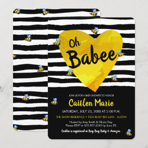 Invitation Bumblebee Oh Babee Jaune Baby shower blanc