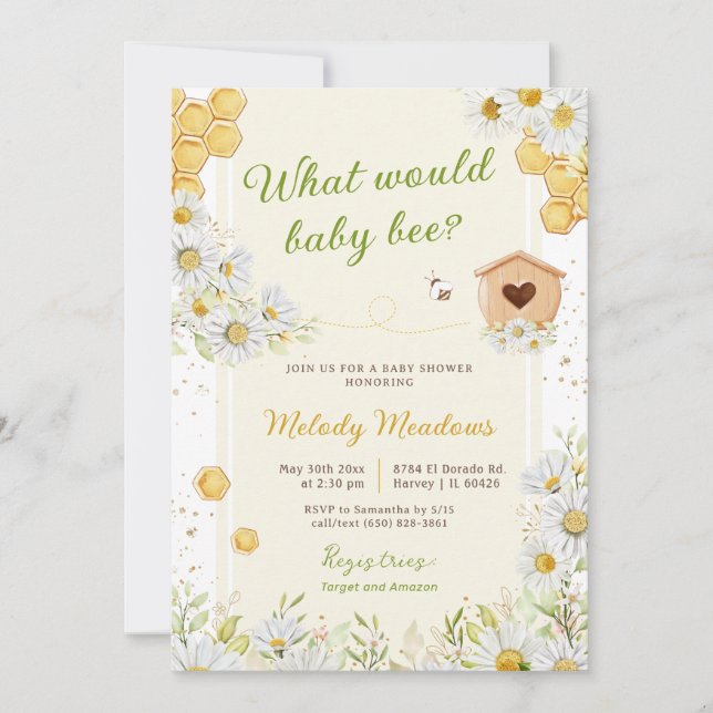 Invitation Bumblebee Sexe Révéler Baby shower d'abeilles Spri (Devant)