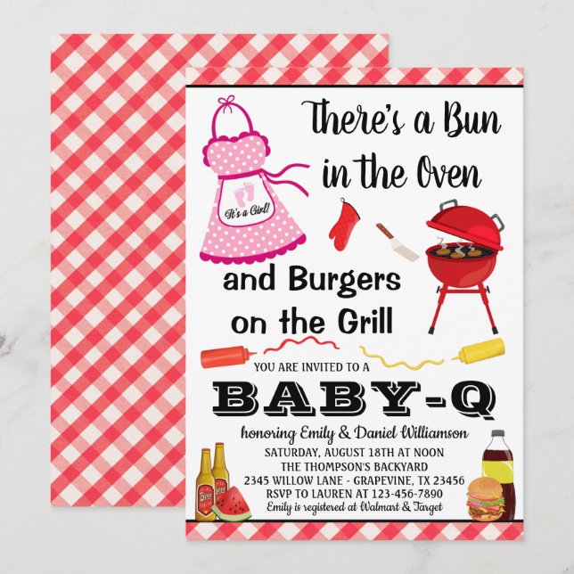Invitation Bun Dans Le Baby shower Barbecue Fille Four (Devant / Derrière)