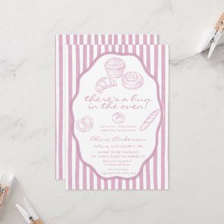 Invitation Bun in the oven pale pink pinstripes Baby Shower