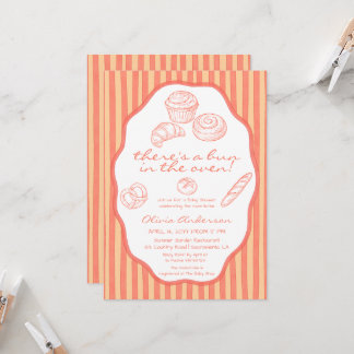 Invitation Bun in the oven pink pinstripes Baby Shower