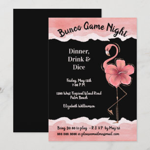 Invitation Bunco Nuit Filles Flamant rose Rose