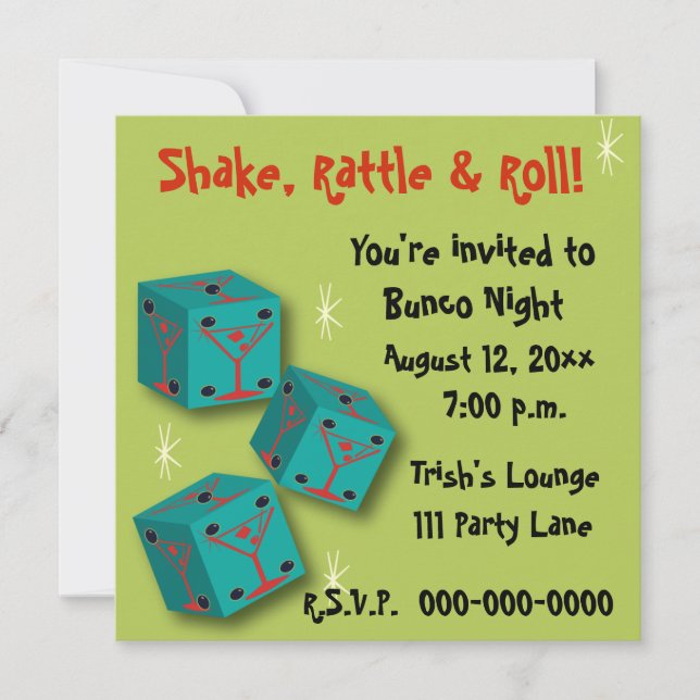 Invitation Bunco - Shake, Rattle & Roll Martini Dice Invitati (Devant)
