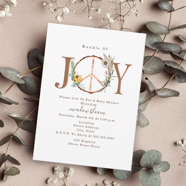 Invitation Bundle De Joy Floral Peace Sign Baby shower Boho (Créateur téléchargé)