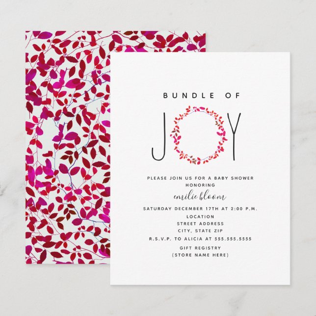 Invitation Bundle De Joy Girly Greenery Baby shower de couron (Devant / Derrière)