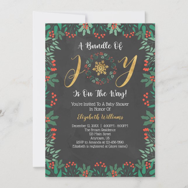 Invitation Bundle Of Joy Christmas Green Baby shower (Devant)