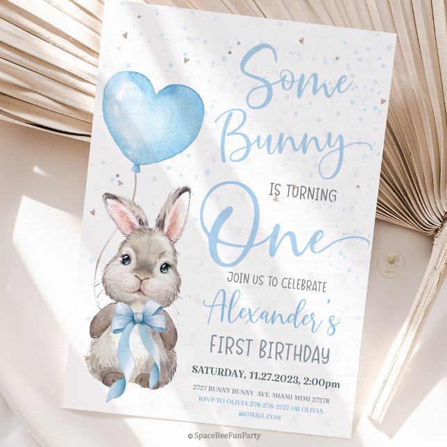 Invitation Bunny 1st Birthday Boy  (Bunny Birthday Invitation, Some Bunny Invite, 1st birthday bunny,1st birthday boy, Easter Rabbit Boy)