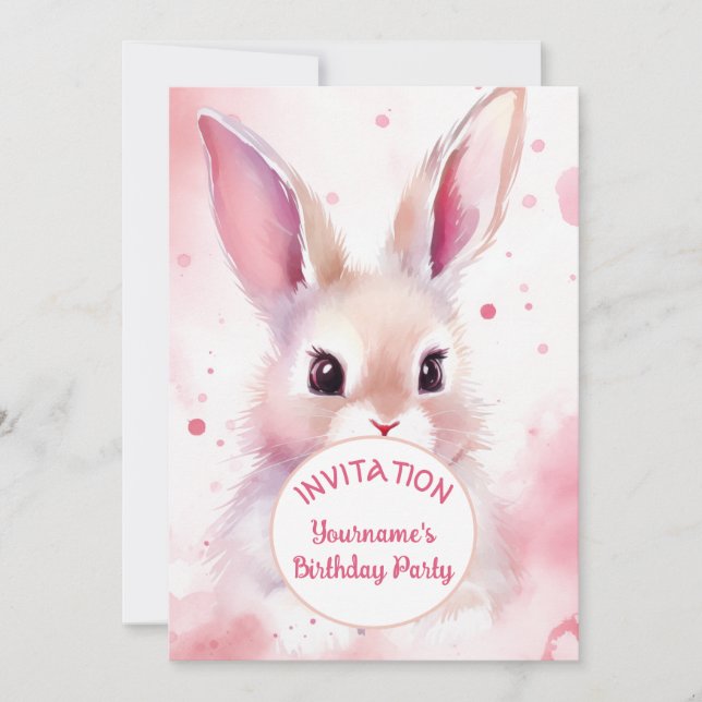 Invitation Bunny 2 mignon rose pastel Aquarelle (Devant)