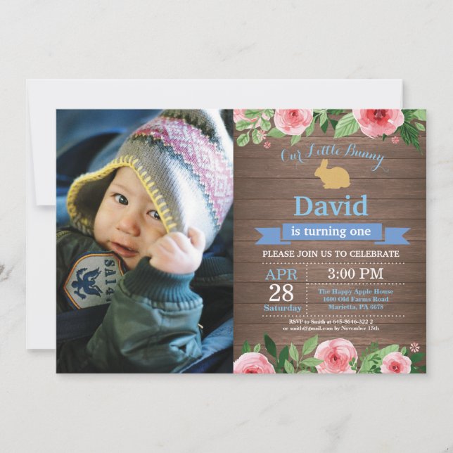 Invitation Bunny Anniversaire Fille de Pâques Oeuf 1er Annive (Devant)