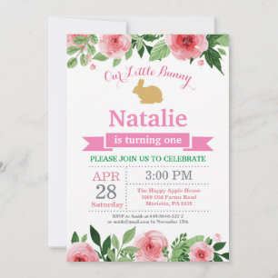 Invitation Bunny Anniversaire Fille de Pâques Oeuf 1er Annive