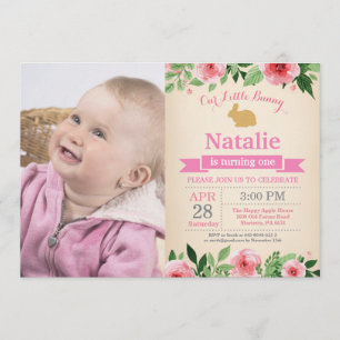 Invitation Bunny Anniversaire Fille de Pâques Oeuf 1er Annive