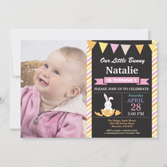 Invitation Bunny Anniversaire Fille Oeuf de Pâques Anniversai (Devant)