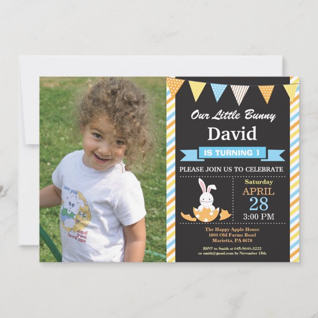 Invitation Bunny Anniversaire Garçon Oeuf de Pâques Anniversa (Devant)