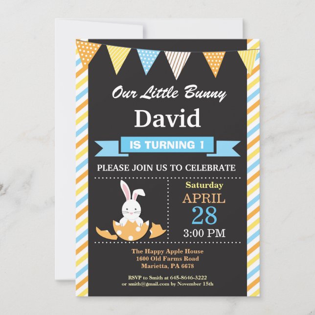 Invitation Bunny Anniversaire Garçon Oeuf de Pâques Anniversa (Devant)