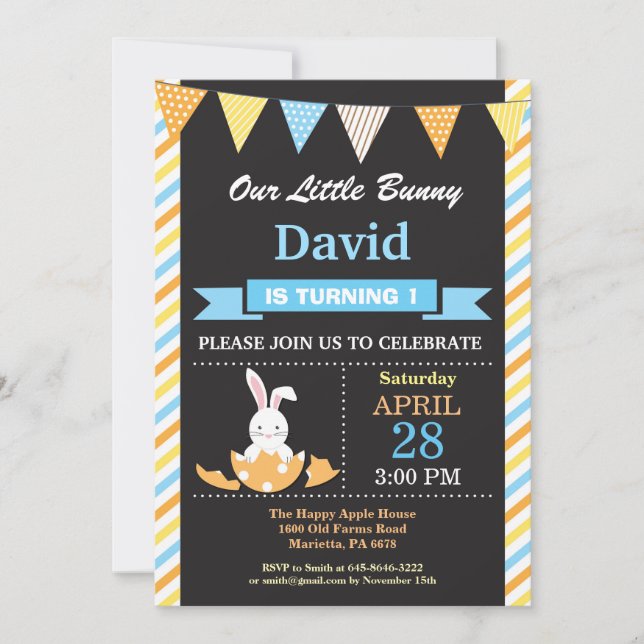 Invitation Bunny Anniversaire Garçon Oeuf de Pâques Anniversa (Devant)