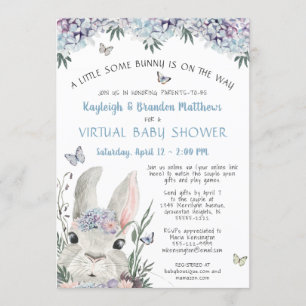 Invitation Bunny Aquarelle Floral Bleu Baby shower virtuel
