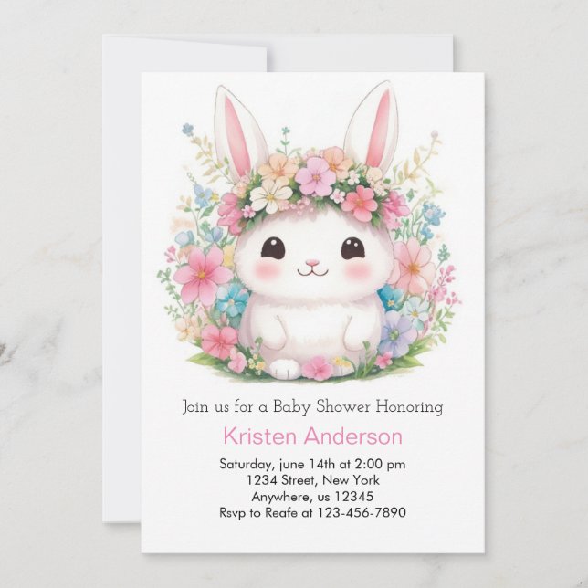 Invitation Bunny Baby Girl Douche (Devant)