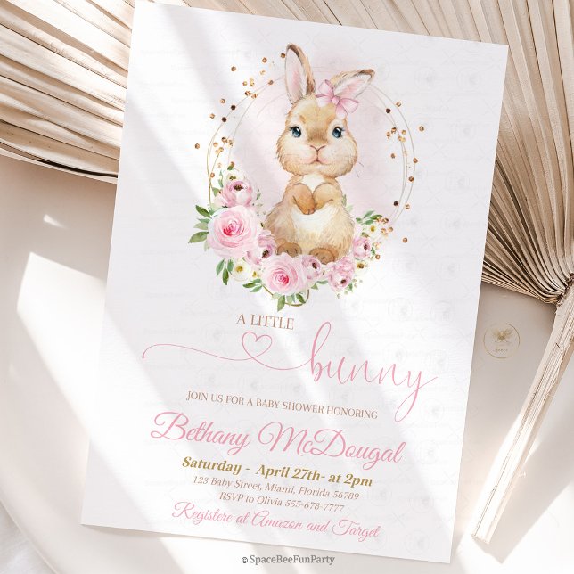 Invitation Bunny baby shower  (Bunny baby shower, invitation ,baby shower,Some Bunny,Invite Easter,Rabbit Girl,Spring Floral,Pink a)