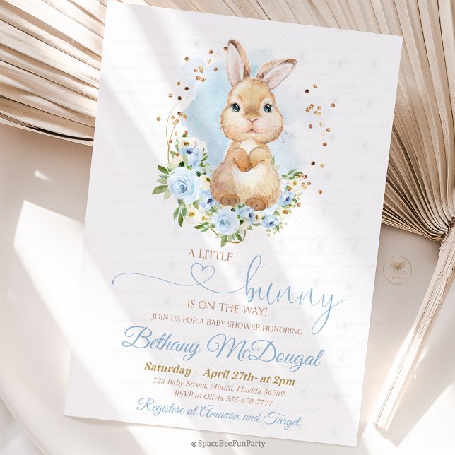 Invitation Bunny baby shower Boy (Bunny baby shower, invitation ,baby shower,Some Bunny,Invite Easter,Rabbit boy,Spring Floral,Pink an)