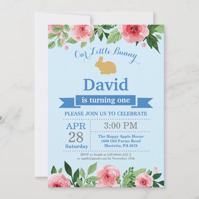 Invitation Bunny Birthday Boy Easter Egg 1er Anniversaire (Devant)