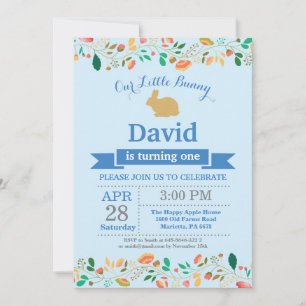Invitation Bunny Birthday Boy Easter Egg 1er Anniversaire