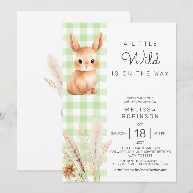 Invitation Bunny Cub Fall Forest Baby shower Pampas (Devant / Derrière)