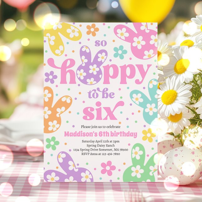 Invitation Bunny Daisy Floral Pastel Printemps 6e anniversair (Créateur téléchargé)
