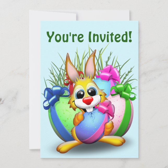 Invitation Bunny de Pâques drôle et caractère mignon Biting u (Devant)