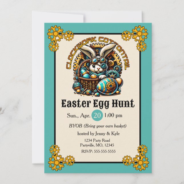 Invitation Bunny de Pâques Steampunk (Devant)