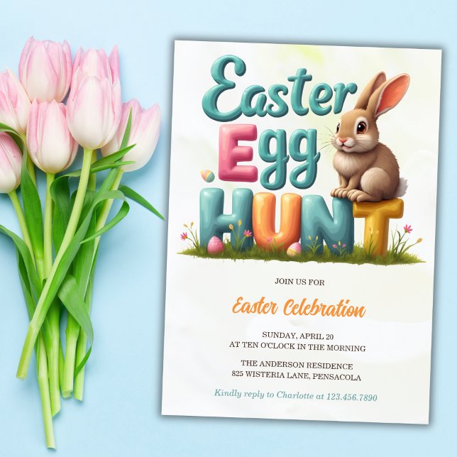 Invitation Bunny de printemps moderne Pâques chasse aux oeufs (Modern Spring Bunny Easter Egg Hunt Party Invitati Invitation)