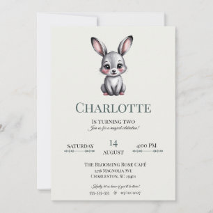 Invitation Bunny doux Neutral Minimaliste Bois Anniversaire