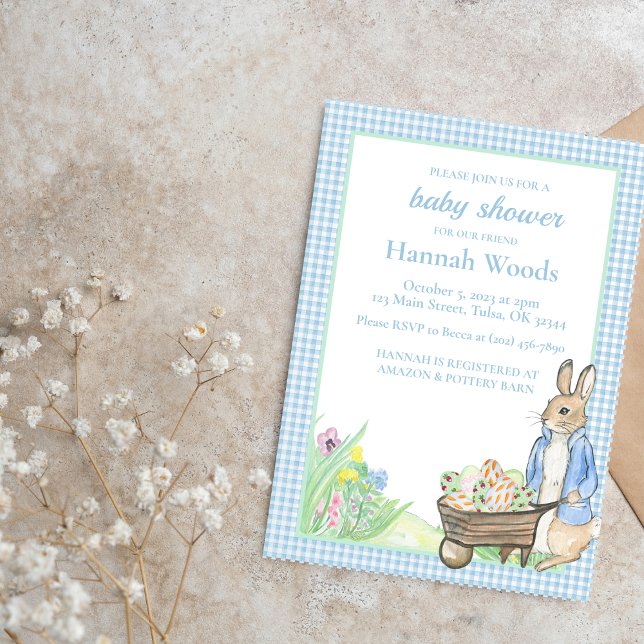 Invitation Bunny En vichy Baby shower de Pâques du printemps (Créateur téléchargé)