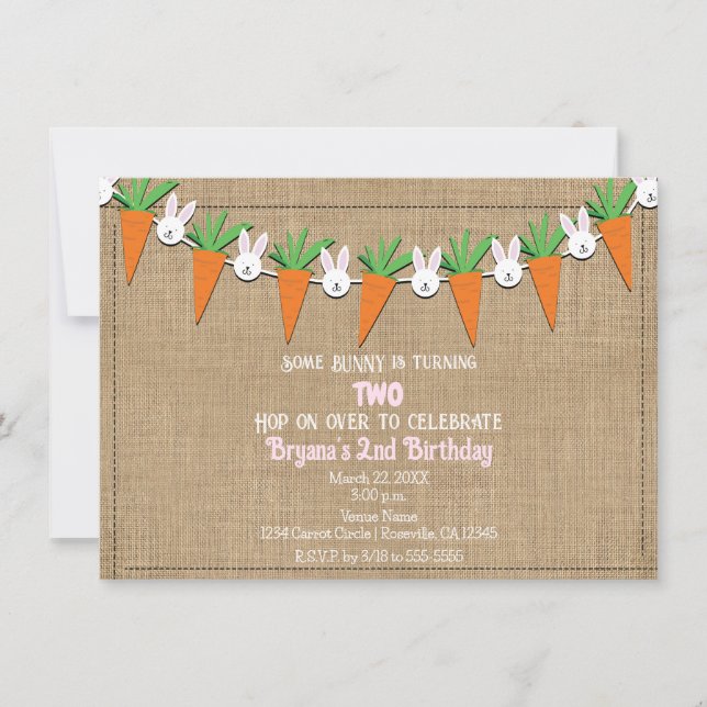 Invitation Bunny et carottes de Pâques Garland fête d'anniver (Devant)