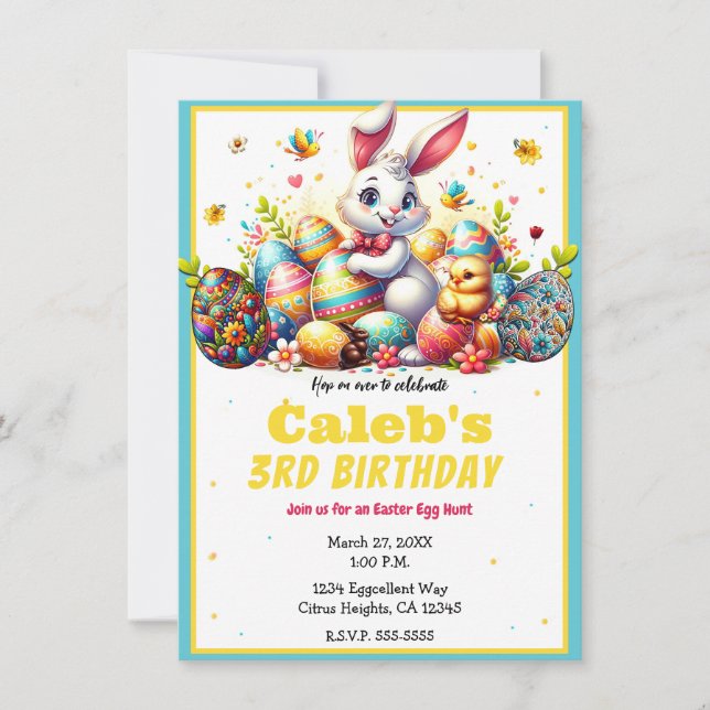 Invitation Bunny et oeufs de Pâques fête d'anniversaire (Devant)
