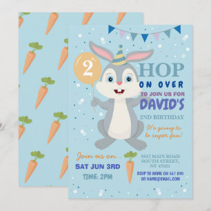 Invitation Bunny Fête Anniversaire Rabbit Boys Bleu Pâques