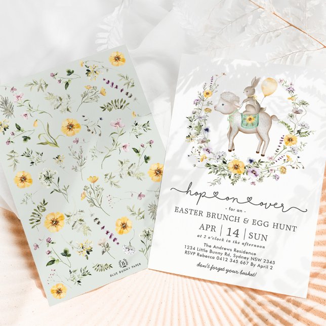 Invitation Bunny fleur sauvage et agneau Brunch de Pâques et  (Créateur téléchargé)
