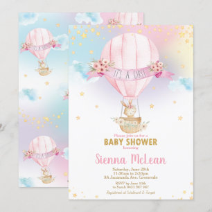 Invitation Bunny Girl Baby shower à air chaud Rainbow