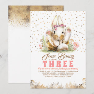 Invitation Bunny Gold Parties scintillant rose Floral Anniver