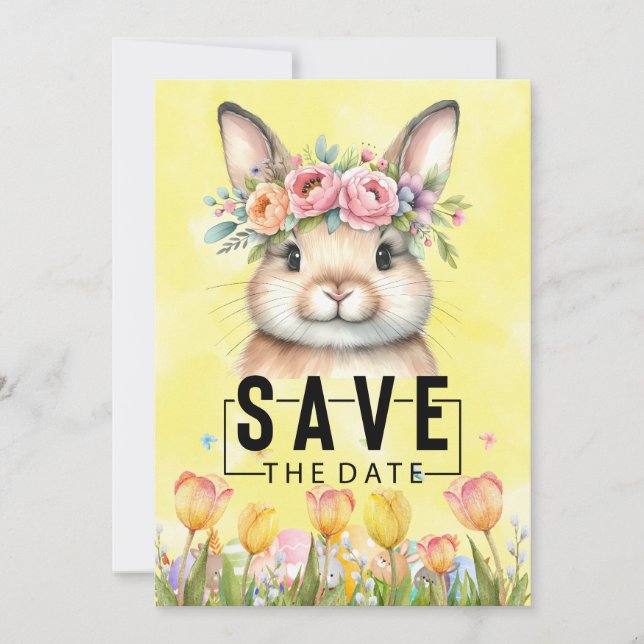 Invitation Bunny Hop à Pâques : Sauvez la date (Devant)