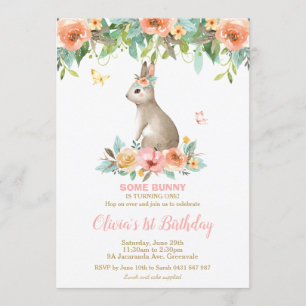 Invitation Bunny Lapin floral géant 1er anniversaire